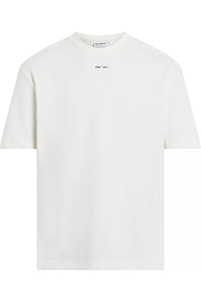 Calvin Klein Erkek Logolu Kısa Kollu Pamuklu Beyaz T-Shirt K10K112487-YAT