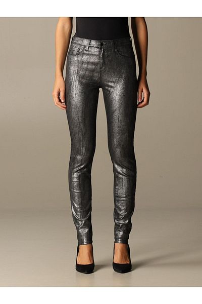 Emporio Armani Women's Cotton Glitter Skinny Fit Regular Waisted Gray Trousers 6h2j20 2db2z-662