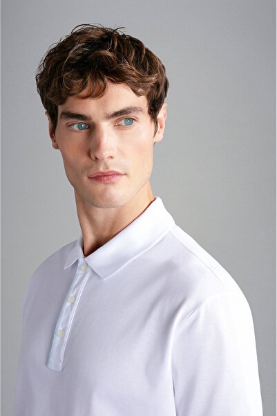 PAUL&SHARK Ανδρικό μπλουζάκι με λαιμόκοψη με κουμπιά και κοντό μανίκι λευκό πόλο 24411322 -010