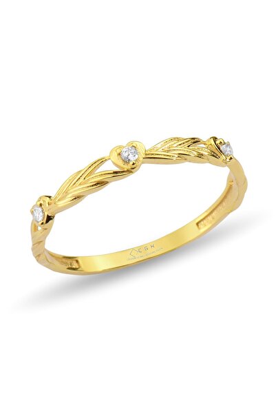 Çgk Çiğdem Gürel Kuyumculuk Taşlı Kalpli Minimal Altın Yüzük