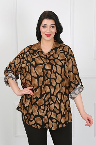 By Alba Collection Γυναικείο πουκάμισο με μαύρισμα βαμβακερό σχέδιο βισκόζης Plus Size