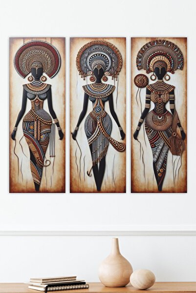 UNT Modern Renkli Afrikalı Kadınlar 3 lü Tablo Seti