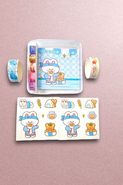 Marseliko Cute Bunny Blue Post-it, Αυτοκόλλητο, Σετ με κουτί με ταινία Washi / Ταινία Washi / Bullet Journal
