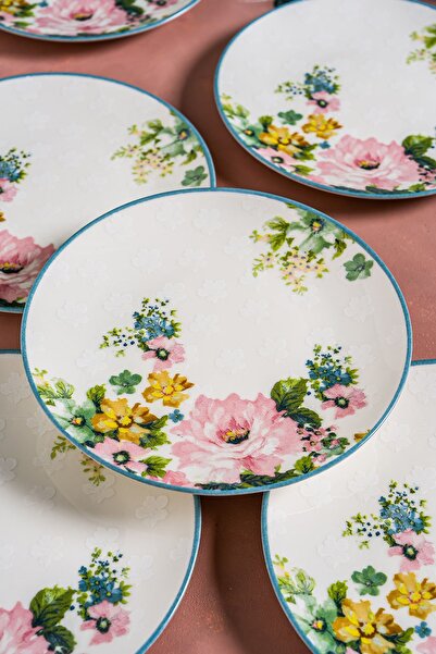 ChiChi HOME 6 Parça Porselen Pasta Takımı, 19 cm, Beyaz, Şık ve Zarif Tasarım