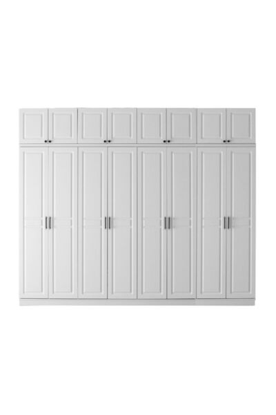 GuneyStore Ücretsiz Montaj Sport 8 Kapaklı Yüklüklü Komple Mdf Beyaz Gardırop Elbise Dolabı