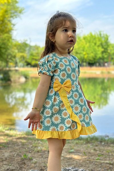Baby Animals Baby Girl and Child Dress - for Birthday and Party Wedding, Short Sleeve Dress with Lace and Lining