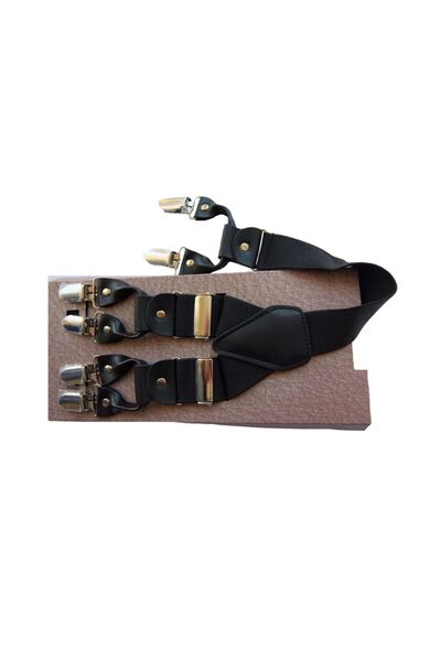 Kemer Dünyası Μεταλλικές άκρες με 6 κλιπ Δερμάτινο πολυτελές μαύρο κρεμάστρα παντελονιών