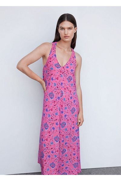 MANGO Woman Floral φόρεμα με λαιμόκοψη V