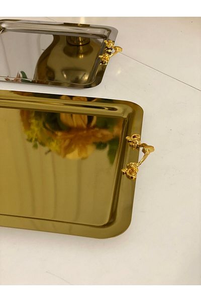 Elzemm store Gold and Silver Square Mini Handled 2-Piece Service and Presentation Tray