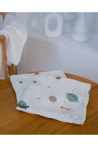 Lisara Muslin Blanket 2 layers Planet patterned 100% cotton 100x100 cm