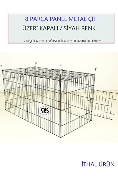 ORBO Köpek/kedi Çiti Kafesi 120cm.x60cmx60cm- * I Tip* Oyun Eğitim Alanı 8 Parça Panel Çit- Siyah.