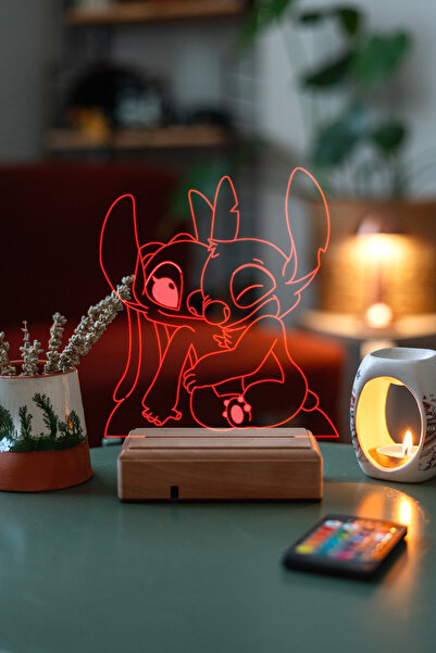 Modiwa Design Stitch & Angel Lilo And Stitch 16 Renkli Kumandalı Gece Lambası
