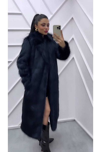 Kısmetin Butiği Women's New Season Long Coat Black Fur Jacket Coat Make a Difference Windproof