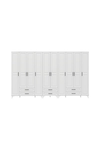 GuneyStore Ücretsiz Montaj Komple MDF Gözde 10 Kapaklı Beyaz Gardırop