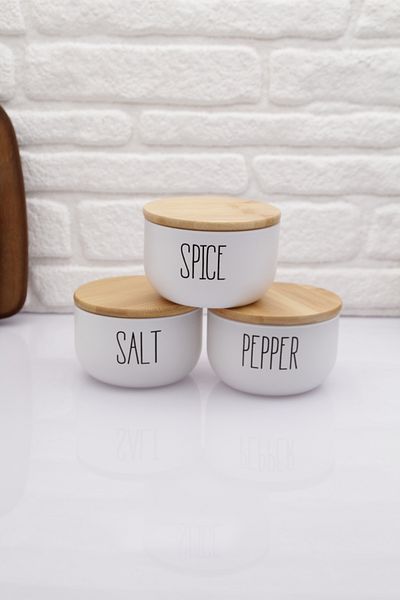 zezedesing 370ML Glass White SALT PEPPER SPICE Jar Set with Bamboo Lid