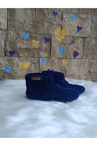 Tuyy El Örgüsü Tasarım Lacivert Kadife Ip Ev Botu& Patik Özel