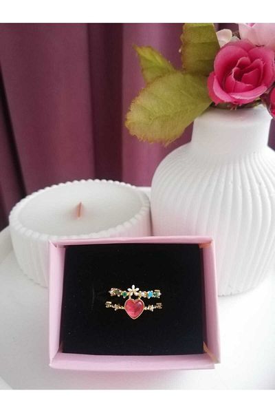 Judas Takı Women's Red Heart Floral Ring