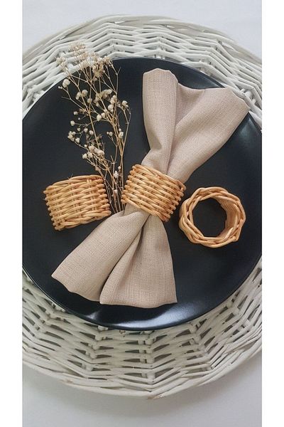 KİREMİT DEKORASYON 6-Piece Rattan Napkin Ring Napkin Ring Wicker Napkin Holder