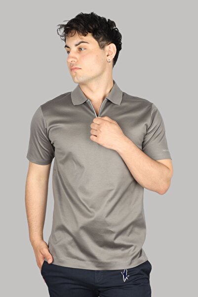 PAUL&SHARK Gray Polo Collar Men's T-Shirt - Cotton, Button Closure, Short Sleeve24411321-T02