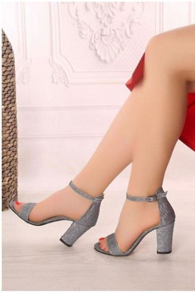 Demashoes Tocuri clasice de damă cu toc înalt cu o singură curea din platină