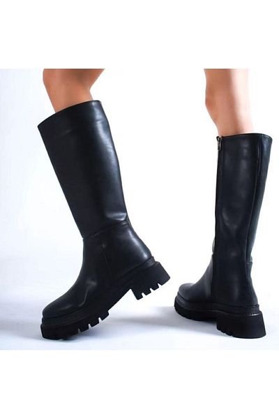 Demashoes Γυναικείες αδιάβροχες μαύρες μπότες με χοντρή σόλα με φερμουάρ