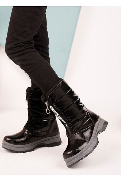 Demashoes Παιδικές μαύρες μπότες χιονιού Αδιάβροχη αντιολισθητική σόλα ελαφριά
