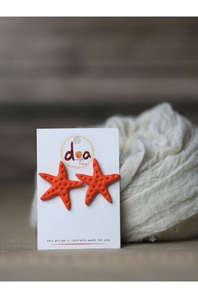 Doa Design Polimer Kil El Yapımı Deniz Yıldızı Özel Tasarım Kadın Küpe