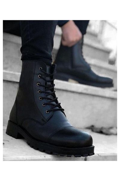 Demashoes Γνήσιες δερμάτινες μαύρες ανδρικές χειμερινές μπότες εσωτερικά και εξωτερικά