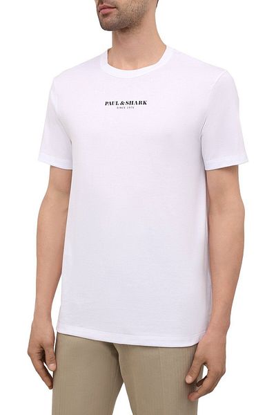 PAUL&SHARK Ανδρικό λογότυπο μάρκας βαμβακερό κανονικό λευκό μπλουζάκι 11311629 -010