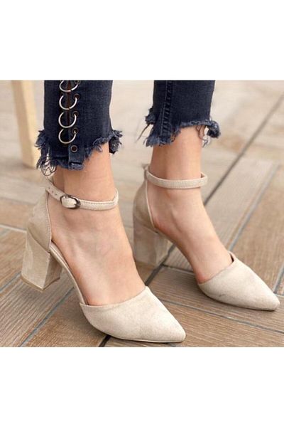 Demashoes Pantofi cu toc din piele intoarsa de dama bej