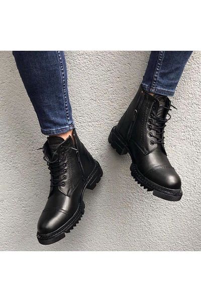 Demashoes Γνήσιες δερμάτινες μαύρες ανδρικές χειμερινές μπότες εσωτερικά και εξωτερικά