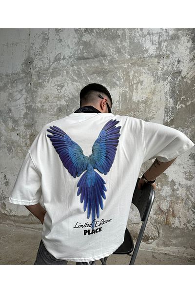 No362 Far Away Place - Ecru Oversize Winged T-Shirt
