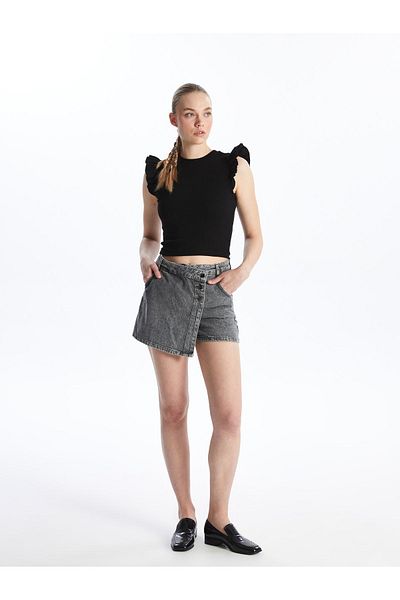LC Waikiki Women's - Standard Fit Straight Jean Shorts Skirt