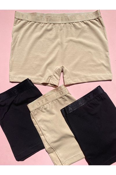 LEYNA BUTİK 4 Πακέτα Mini Shorts Boxer - Γυναικεία, Βαμβακερό ύφασμα Lycra, 2 Μαύρο, 2 Μαύρο