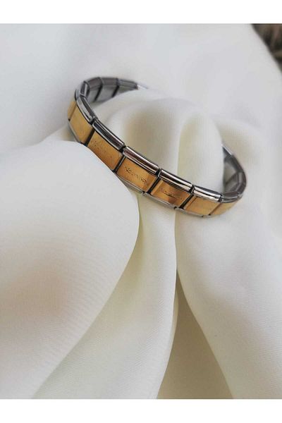 Judas Takı Silver Yellow Italian Charm Steel Bracelet