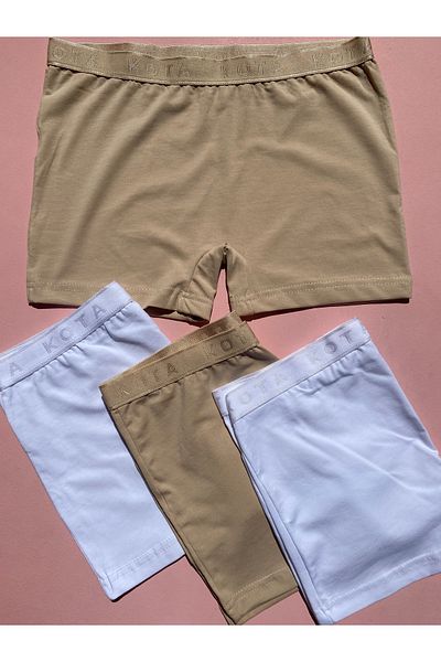 LEYNA BUTİK Boxer mini pantaloni scurți din 4 piese - femei, țesătură din bumbac Lycra, 2 albi și 2 piele