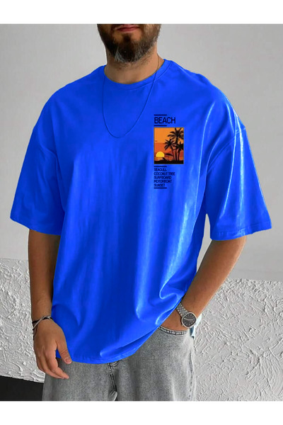 coolart Tricou Sax Blue Oversize cu imprimeu Sunset Beach - Tricou de vară cu...