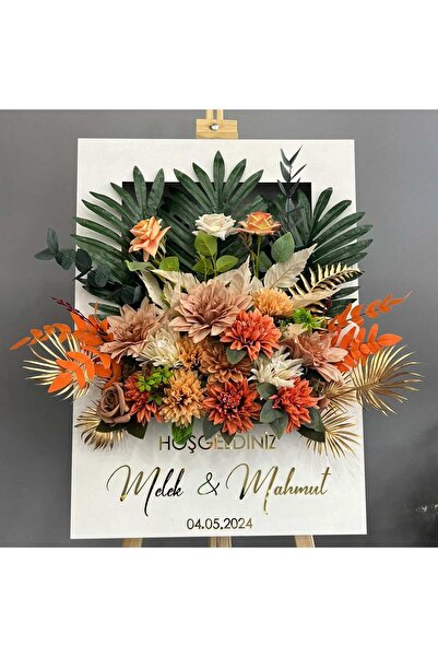 Yalova Design Özel Tasarım  Kahve  Konsept Lüks Çiçekli Karşılama Panosu 80 cm.