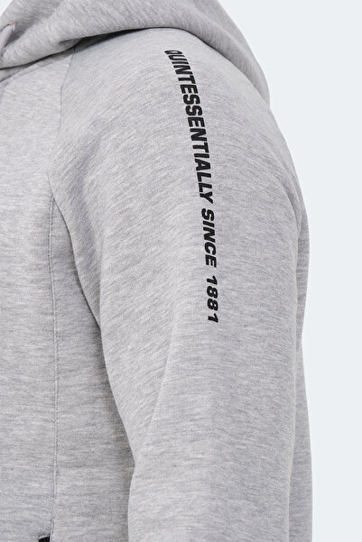 Slazenger KNIFE I Erkek Kapüşonlu Cepli Gri Sweatshirt