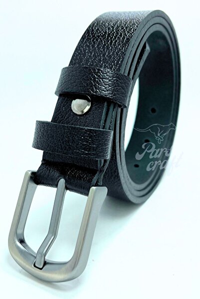 Parscraft Λεπτή μαύρη οβάλ πόρπη από γνήσιο δέρμα 3 cm