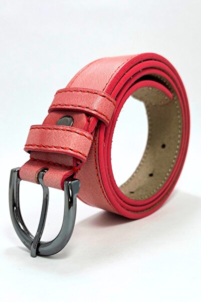 Parscraft 100% Genuine Leather 3 cm Women's Belt Red