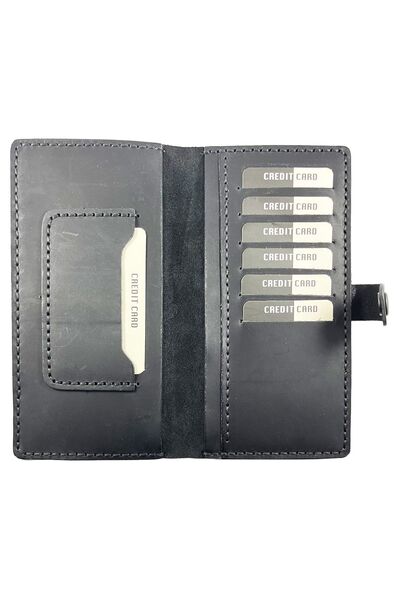Parscraft Handmade Unisex Genuine Leather Long Phone Wallet Crazy (antique) Black