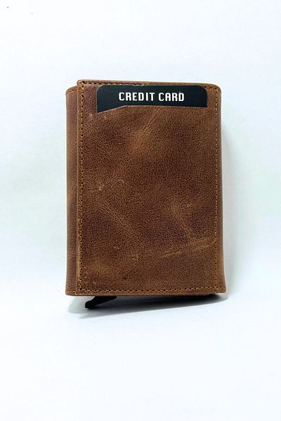 Parscraft Suport pentru carduri portofel cu mecanism automat Crazy Sand din piele naturală 100%.