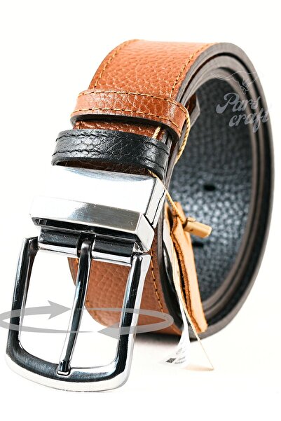 Parscraft Γνήσιο Δερμάτινο Ανδρική Ζώνη Διπλής Όψης 4 cm Μαύρη - Μαύρη