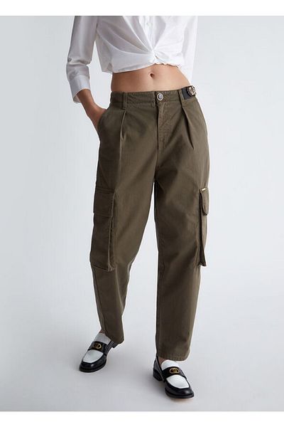 Liu Jo Women's Long Length Buttoned Daily Use Khaki Trousers with Pockets WF3168T3321-90809