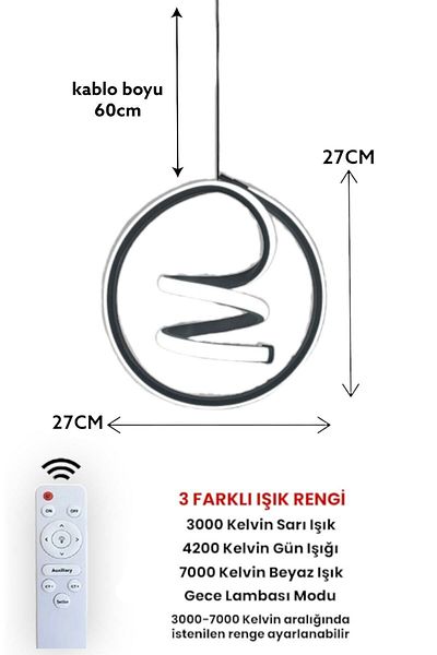 Renkoled Aydınlatma 3 Color Lighted Controlled Modern Chandelier Led Case - Pendant Lamp, Entryway, Hall and Room Spiral