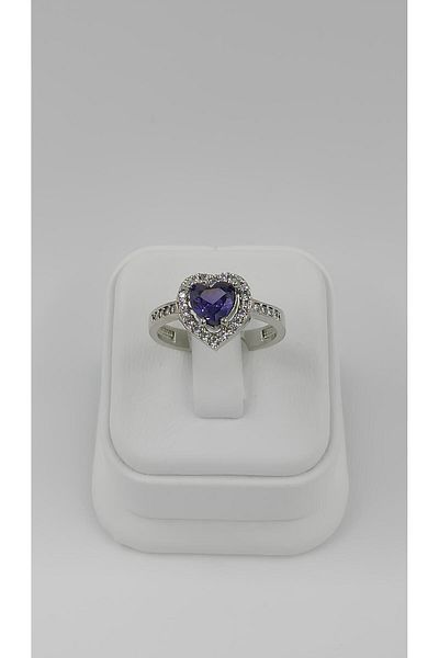 Wibex Silver Color Heart Steel Ring with Purple Stones