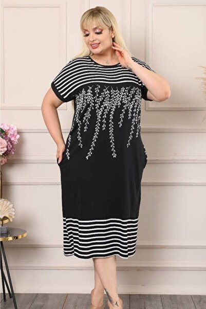 Kheos Rochie confortabilă cu mânecă scurtă Olive Branch Block - Cu buzunare