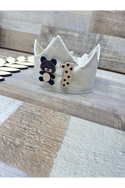 Feriatolye Teddy bear themed cream 1st birthday crown