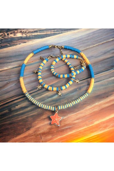 Denis Bujiteri Women's Colorful Fimolard Anklet with 40cm Extension Necklace, 15cm Extension Bracelet and 20cm Extension Chains